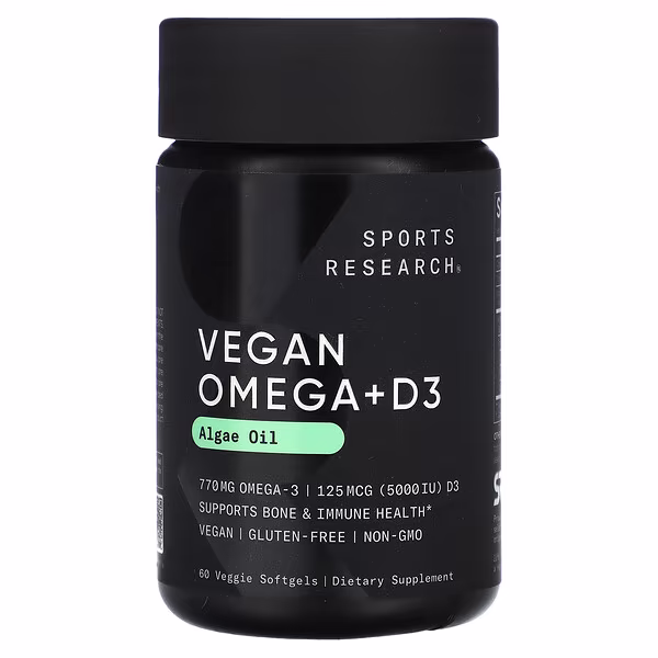 SR Vegan Omega 3 630mg + Vitamin D3 5000iu 60veggie softgels FG382